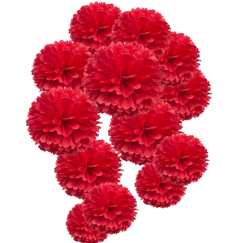 MOWO Red Paper Flower Tissue Pom Poms Party Supplies (red,12pc) - Image 1